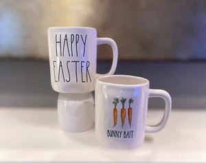 RAE DUNN Bunny Bait and Happy Easter Mug Set of 2 Artisan Collection Magenta - Picture 1 of 9