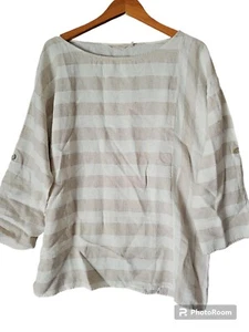 Soft Surroundings Womens Striped Neutral Beachy Linen Boho Tunic Top Size L 2CE7 - Picture 1 of 7