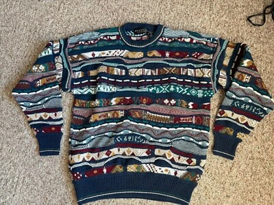 VINTAGE Brandini  3D Knit Sweater Men's Multi Color Coogi Style Size Medium - Image 1 of 4