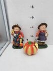 2 Scarecrow & Pumpkin Farm Fall Halloween Figurines Miniature 5"