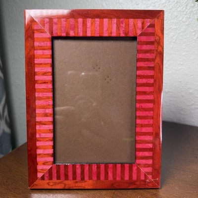 Natalini Picture Frame Wood Lacquer Red Light Tan Tabletop 4”x 6” Photo, ITALY - Image 1 of 4