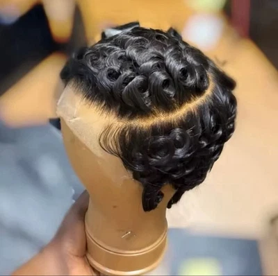 Short Black Wave Pixie Cut Wigs Glueless Wigs 100% Human Hair Wig None Lace  - Image 1 of 4