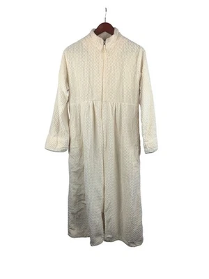 Roupão longo Stan Herman XS creme zíper completo com padrão texturizado - Imagem 1 de 4