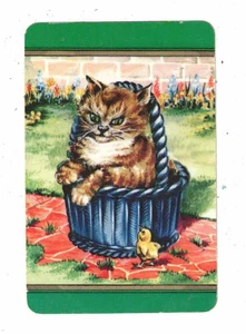 Vintage Swap Card - 1950's - Original Coles - Cat in a Basket - Picture 1 of 2