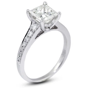 1.24ctw L VS1 Princess Cut Natural Certified Diamonds White Gold Side Stone Ring - Picture 1 of 11