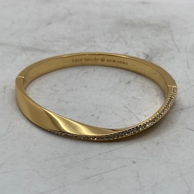 Kate Spade Gold Tone Pave Rhinestone Do The Twist Hinged Bangle Bracelet - Image 1 of 4
