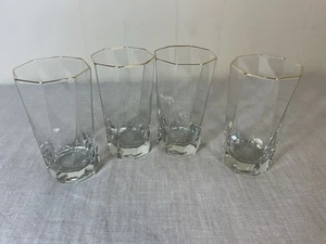 Set 4 VTG 5 3/4” Clear Gold Rim Octagonal Base Highball Glasses Tumblers MCM - Picture 1 of 5