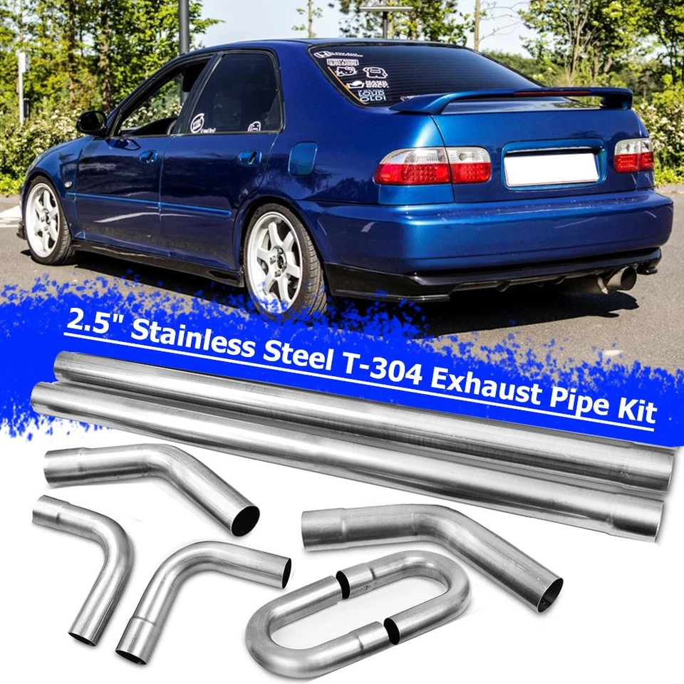 For Honda Civic 8PCS 2.5" Stainless Steel Straight Bend Mandrel Exhaust Pipe Kit - Image 1 of 4