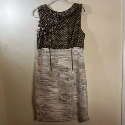 Vestido Vaina Anne Klein a Medida Talla 10 Lunares Tweed Capas Flecos Volantes Foto 1 de 4