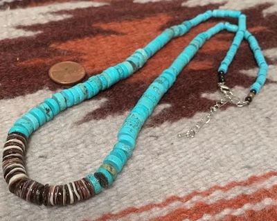 Ethnic genuine turquoise heishi//Violet spiny oyster shell necklace(B157d-w1.5) - Image 1 of 2