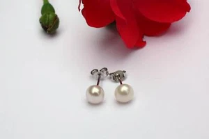7mmW Echt Süßwasser Perlen Schmuck Ohrhänger Ohrringe Ohrstecker 925 Silber neu - Picture 1 of 1