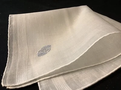 8765🌟Vintage c1880 Nupcial AZUL Monograma “ABM” Lino Boda Pañuelo Herruna Foto 1 de 4