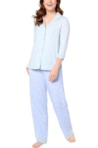 Cuddl Duds 2-Piece Classic Jersey Notch Collar Novelty Pajama Set Blue - Picture 1 of 1