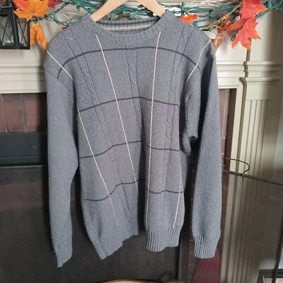 Mens' BASIC EDITIONS Gray Brown Sweater, Striped, Large, Pre-Owned, Cotton Acryl - Image 1 of 4