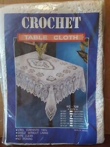 Crochet Tablecloth Vinyl 54" X 72" White Rectangle Style FC-729 New