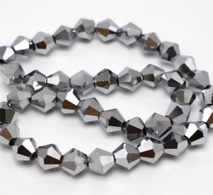 40 Pcs 8mm Faceted Bicone Beads Crystal Glass Beads~Silver Black Jewelry Making - Picture 1 of 3