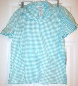Jones Sport Blue Green And White Checkered Button Down Top Size Small S NWT #246 - Picture 1 of 5