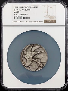 1948 Swiss Shooting Medal, R-1965a, AR, 50 mm,  graded MS 63 by NGC! - Picture 1 of 6