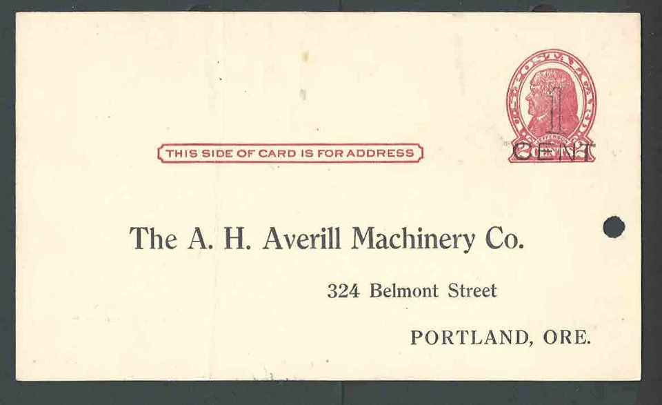 UX33 1c OVPT UPSS #S45-42 Seattle Preprinted Unposted W/Unusual Spindle Hole - Image 1 of 1