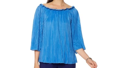 Top túnica para mujer Slinky Brand con hombros descubiertos azul cobalto real talla L Foto 1 de 4