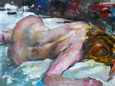 PINTURA ÓLEO SOBRE TELA ORIGINAL VIDA MULHER NUA FIGURA 24X18 pol. - Imagem 1 de 4