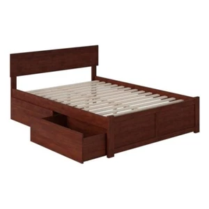 AFI Orlando Full Solid Wood Bed and Footboard with Storage Drawers in Walnut - Picture 1 of 10