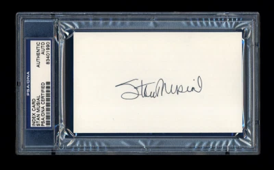 STAN MUSIAL SIGNED INDEX CARD PSA/DNA SLABBED HOF AUTOGRAPHED ST LOUIS CARDINALS - Image 1 of 2