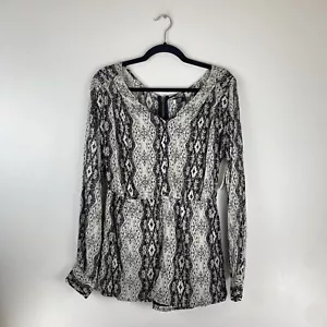 Volcom Womens Medium 12 Voyage Romper Long Sleeve V Neck Back Zip Black White - Picture 1 of 12