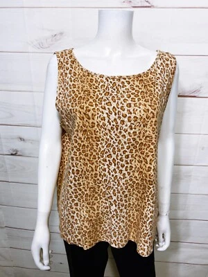 Jones New York 运动女式背心,尺寸 2X 棕色动物印花无袖 — 第 1/4 张图片