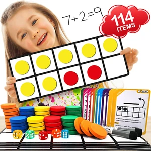 Magnetic Ten Frame Set: 4 Durable Ten-Frames + 50 Colorful Counters + 50 Math Fl - Picture 1 of 9