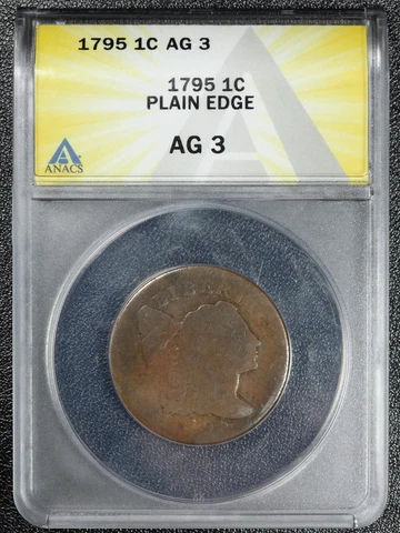 1795 Plain Edge Liberty Cap Copper Large Cent ANACS AG 03 Cover