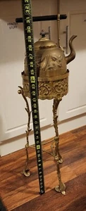 Large Antique Brass and Copper Inlaid Samovar Tea Kettle on Stand - Picture 1 of 12