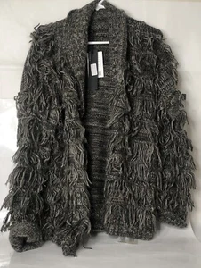 Urban Outfitters Mink Pink Charcoal Fringe Cardigan Sweater Small - Picture 1 of 6