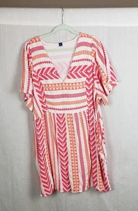 Old Navy Dress Womens 2XL Pink Orange White Boho Aztec Print Short Sleeve Tunic - Picture 1 of 7