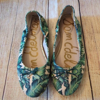 Sam Edelman Ballet Pisos Felicia 8 Zapatos Verde Estampado Tropical Palma Sin Cordones Lazo Foto 1 de 4