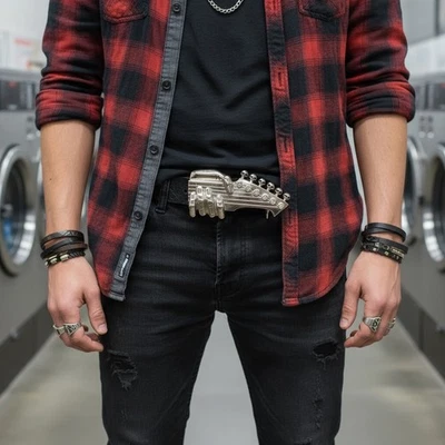 Men Silver Metal Buckle Hand Play Music Band Guitar Skulls Outlaw Country Gothic - Image 1 of 4