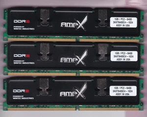 3GB 3x1GB PC2-6400 WINTEC AMPX 3AXT6400C4-1024 DDR2-800 DESKTOP GAMER RAM KIT - Picture 1 of 2