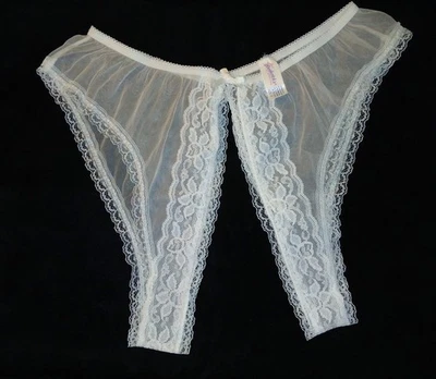 Bragas sin entrepierna de encaje de gasa blancas Fredericks of Hollywood vintage de los 80 XL USADAS EN EXCELENTE ESTADO Foto 1 de 4