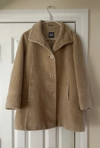 Cinzia Rocca Beige Solid Baby Llama Wool Button Swing Pea Coat Medium Italy - Picture 1 of 10