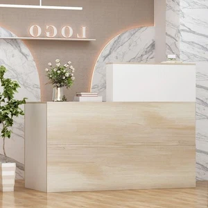 Reception Desk Wood Front Counter Table w/ Lockable Storage Wood Texture 55.1"L - Picture 1 of 5