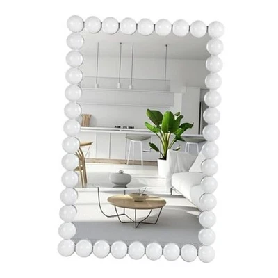 Decorative Beaded Wall Mirror – Modern Rectangular Accent 28"L x 18"W White - Image 1 of 4