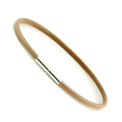 Pulsera de cuero natural - Cordón griego de 3 mm con cierre de plata de ley - Unisex Foto 1 de 4