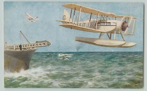 Postcard D.H SEAPLANE LAUNCHED FROM A CATAPULT ON BOARD SHIP BY C.T.HOWARD - Picture 1 of 2