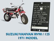 SUZUKI RV90 1971 PLATE FRAME Head-Tube ID Tag DATA PLATE + YOUR DATA ENGRAVED