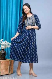 Indian Bollywood Trendy New Stylish Beautiful Embroided Printed Anarkali Kurti - - Picture 1 of 3