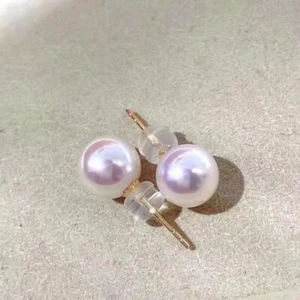 18K Solid Yellow Gold 7-8mm Round Natural Fresh Water Pearl Earring Stud AU750 - Picture 1 of 10