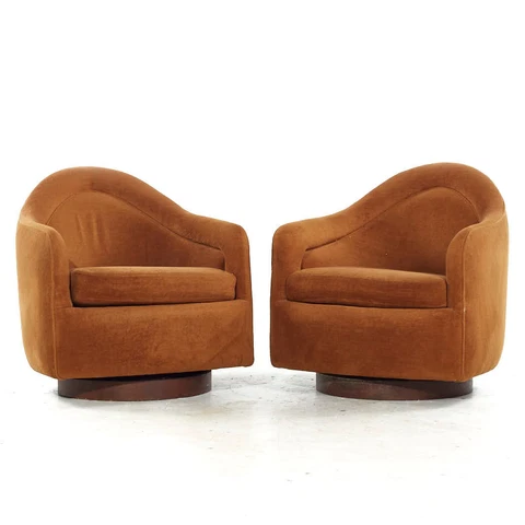 Milo Baughman for Thayer Coggin Mid Century Walnut Swivel Lounge Chairs - Pair Cover
