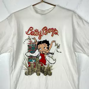 Vintage Betty Boop T-Shirt Large White Single Stitch Made In Usa Glitter 90s - Picture 1 of 5