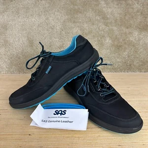 SAS Womens Sporty Sneakers 7.5 Slim AAA Black Blue Trim Lace Up Comfort Shoes - Picture 1 of 13