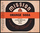 Vintage soda pop bottle label MISSION ORANGE SODA Alpena Bottling Michigan unusd
